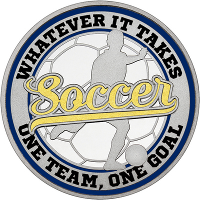 Gold "Soccer" with Navy Blue Outer Circular Borders